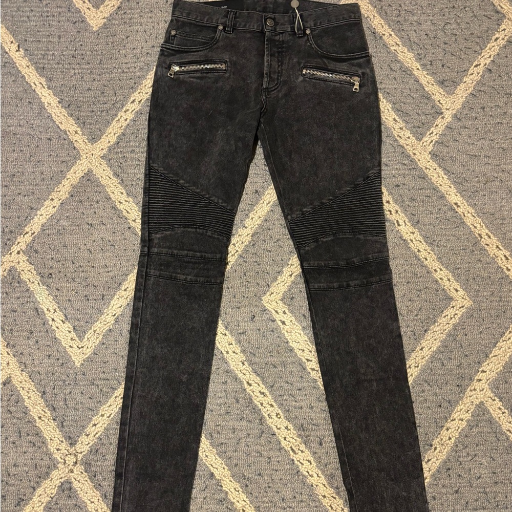 Black Balmain biker jeans